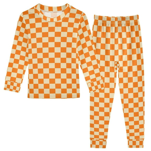 Pajama Orange Yellow Checked Cute Comfortable Cotton Two-piece Pajama Set