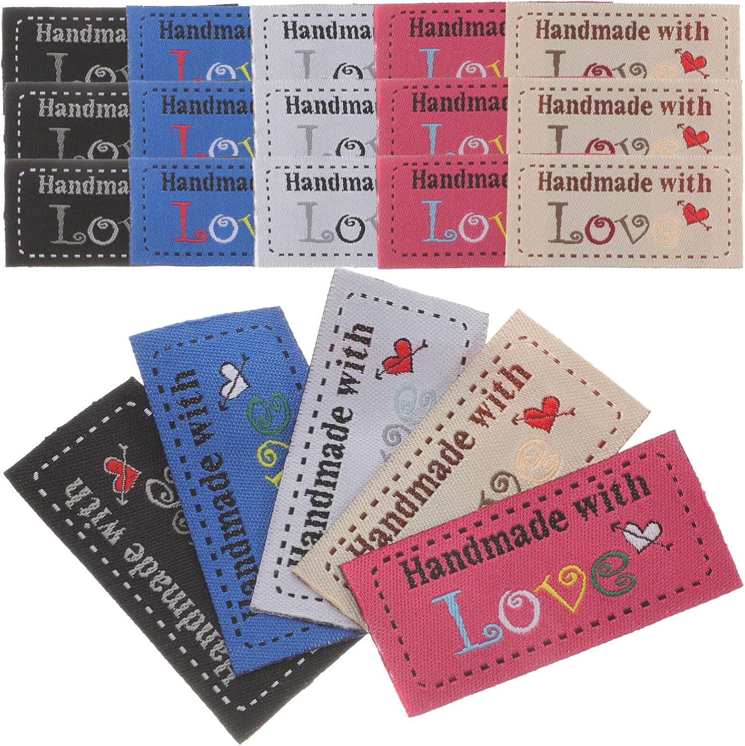 Made with Love Sewing Labels: 100pcs Made with Love Clothing Labels Handmade Tags Personalized Sewing for Jeans Bags Shoes Hat Crafts, Knitting, Crochet Projects
