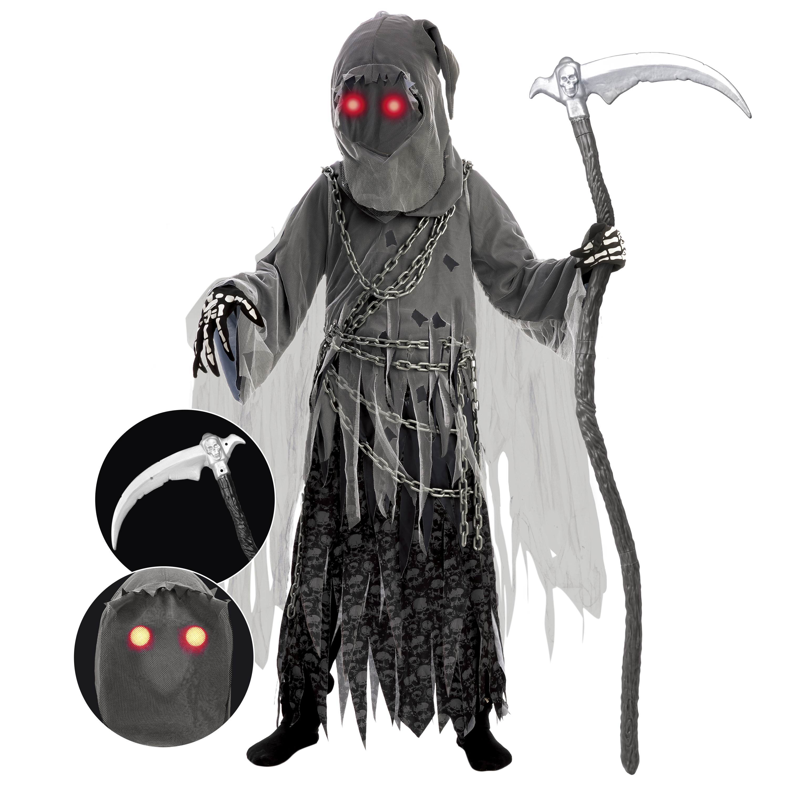 Joyfy Grim Reaper Costume for Kids with Glowing Eyes photo 4