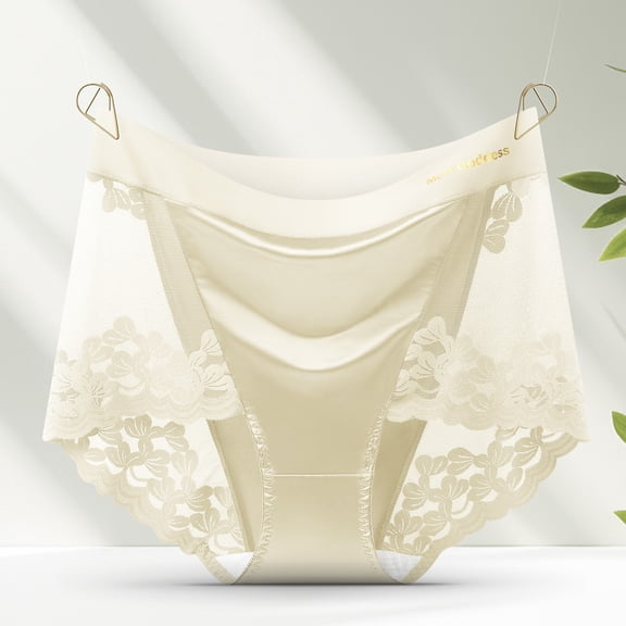Fashion Women's Lace Patchwork Underpants Breathable Soft Comfortable Panties Boyshorts Panties for Women Beige S