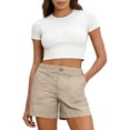 thumbnail image 2 of DORKASM Shorts for Women Bermuda Trendy Casual Summer High Waisted Wide Leg Shorts Ribbed Elastic Waist Comfy Beach Linen Shorts with Pockets Khaki M, 2 of 6