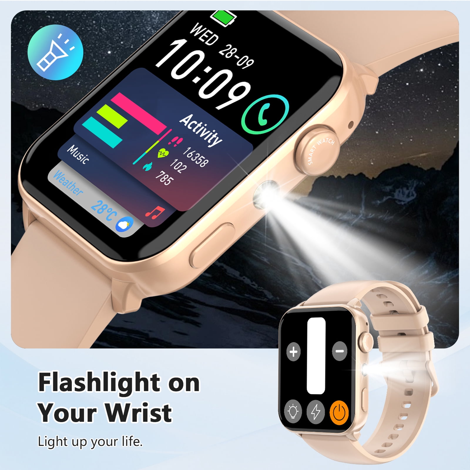 IOWODO Smart Watch for Men Women, 1.91" Fitness Watch with Answer/Make Call/100+ Sport Modes/Pedometer/IP68 Waterproof, Fitness Tracke Fits for Android/iPhone, Pink