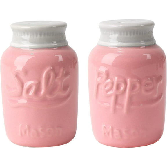 Servette Home Pink Salt and Pepper Shakers Ceramic Mason Jar Spice Jars
