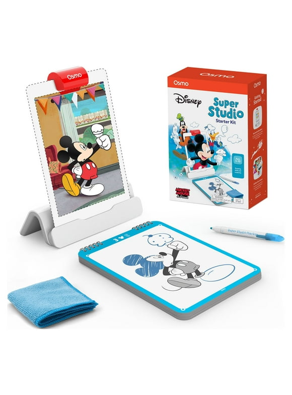 Osmo - Super Studio Disney Mickey Mouse & Friends Starter Kit - Age 6-12 - Learn Disney Drawings, 100+ Cartoon Drawings, Erasable Drawing Board, Sketchbook, Drawing Pad, Art Sets, STEM Educational Toy