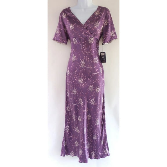 Adrianna Papell Purple Satin Floral Nightgown Pajama Dress, Women's 4
