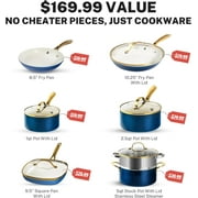 Gotham Steel 12 Pc Pots and Pans Set Non Stick, Upgraded Ceramic Cookware Set with Steamer and Utensils, Stay-Cool Handles, Oven & Dishwasher Safe, Navy/Gold