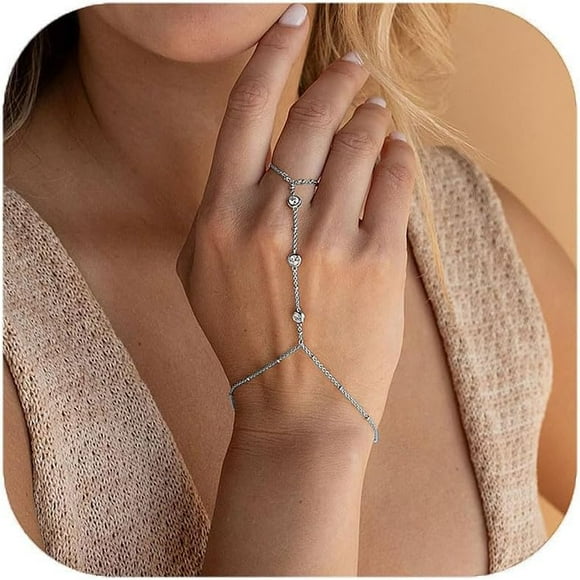 Gold Hand Chain Bracelets For Women Pearl Finger Ring Bracelet Rhinestone Hand Chain Ring Bracelets Bracelet Wedding Party Hand Jewelry For Women[J6476]