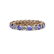Tanzanite and Diamond 3.4mm Gallery Eternity Band 2.85 to 3.30 Carat tw in 14K Rose Gold.size 6.5