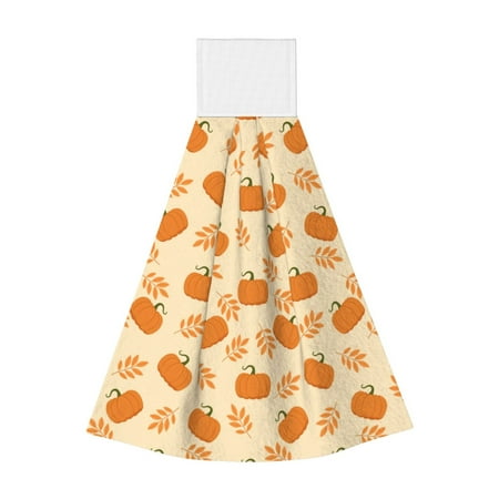 

Qekee Autumn Leaves And Pumpkins Print Hanging Kitchen Towels Coral Velvet Wipe Hand Towel Absorbent Hand Towels Microfiber Tie Towel for Bathroom Kitchen Decor