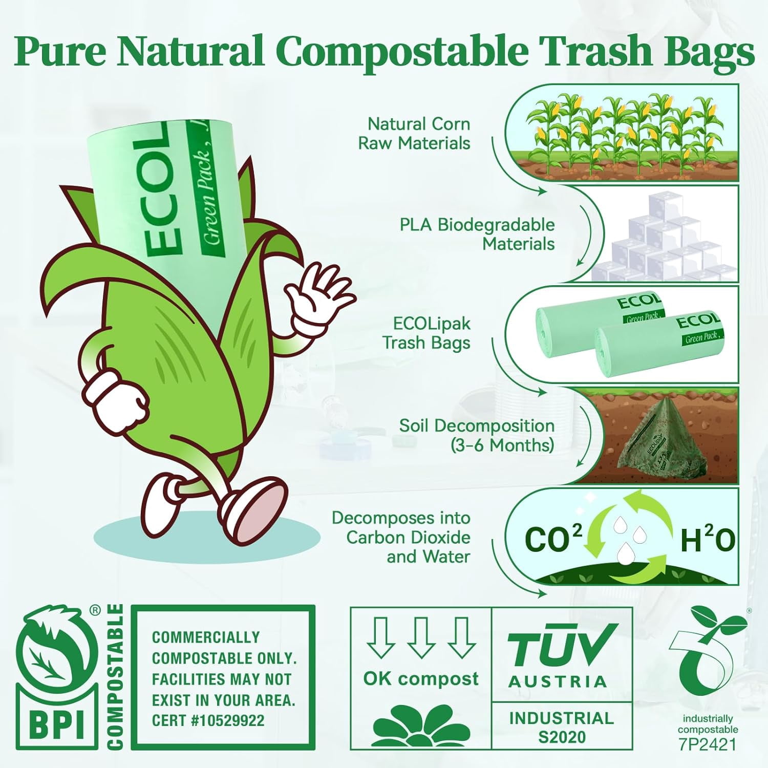 33 Gallon Compostable Trash Garbage Bags, 25 Count (1 Roll) Biodegradable Heavy Duty Large Outdoor Trash Bags for Lawn/Yard, US BPI AS D6400 and OK Compost Home Certified