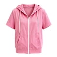 thumbnail image 5 of Girls Solid Loose Zip up Hooded Jacket Lightweight Short Sleeve Sweatshirt Jacket with Pockets, Casual Spring Fall Outerwear for Kids Pink 150(150), 5 of 5