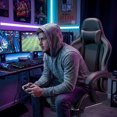 thumbnail image 6 of Vyrox PU Leather Gaming Chair with Massage Lumbar Support, Ergonomic High Back Computer Gamer Chair with Adjustable Footrest, Gray, 6 of 7