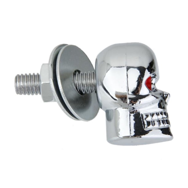 Chrome Motorcycle License Plate Frame With 4 Red Eye Skull Bolts – TrickToppers
