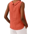 thumbnail image 4 of Women Cotton Linen Sleeveless Crop Tank Tops O Neck Shirt Casual Solid Color Loose Fit Comfy T-Shirt Blouse Vest Orange L, 4 of 4