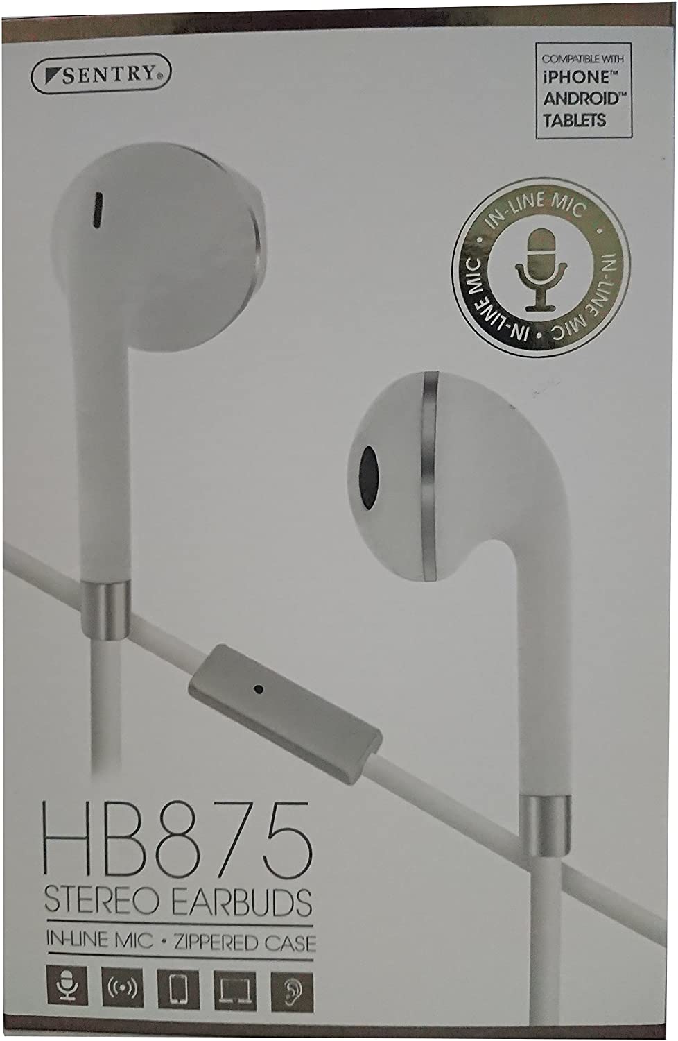 Sentry HB875 Stereo Earbuds, White 
