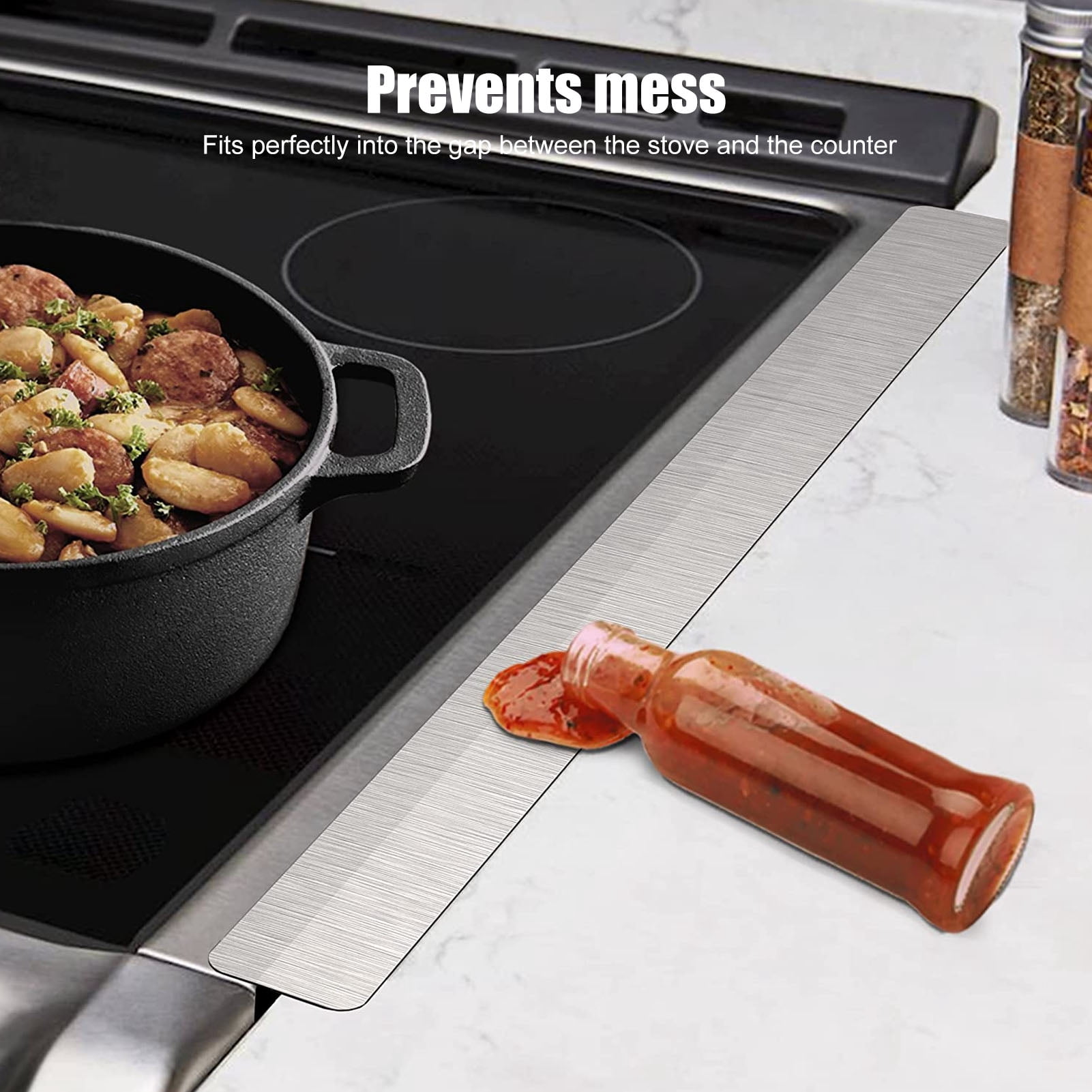 Nieyigj 2PCS Kitchen Stove Counter Gap Cover 19.9 inches / 50.5 cm Stainless Steel Gap Filler Easy Cleaning Heat Resistant Guard for Kitchen Supplies