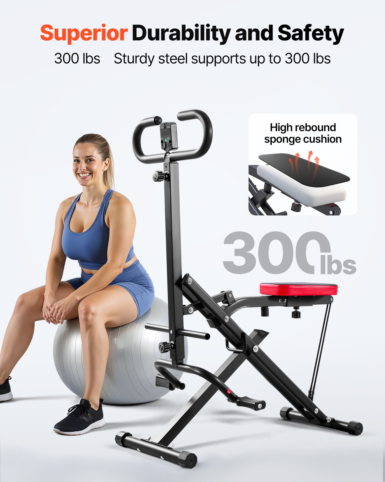 VEVOR Squat Machine, Deep Squat Rowing Machine for Home, Easy Setup & Foldable Exercise Equipment, Glute Trainer Machine with 2 High-Strength Resistance Bands, Glutes & Leg Home Workout Machine,Black