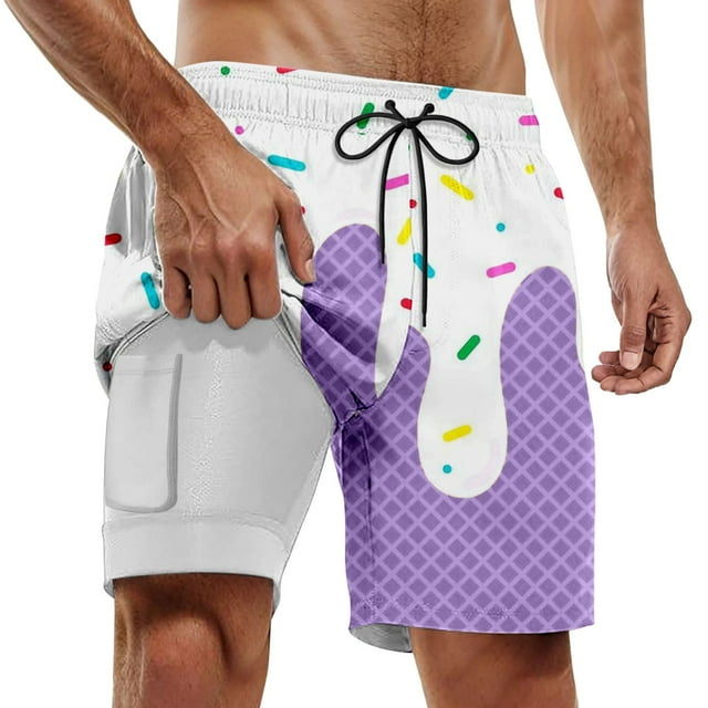 Shorts de Bain Double Couche pour Fêtes à la Piscine avec Imprimé Glacé Homme Violet TG