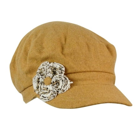 Belted Textured Wool Blend - August Accessories Women's Wool Blend Floral Conductor Hat (Camel, OS)