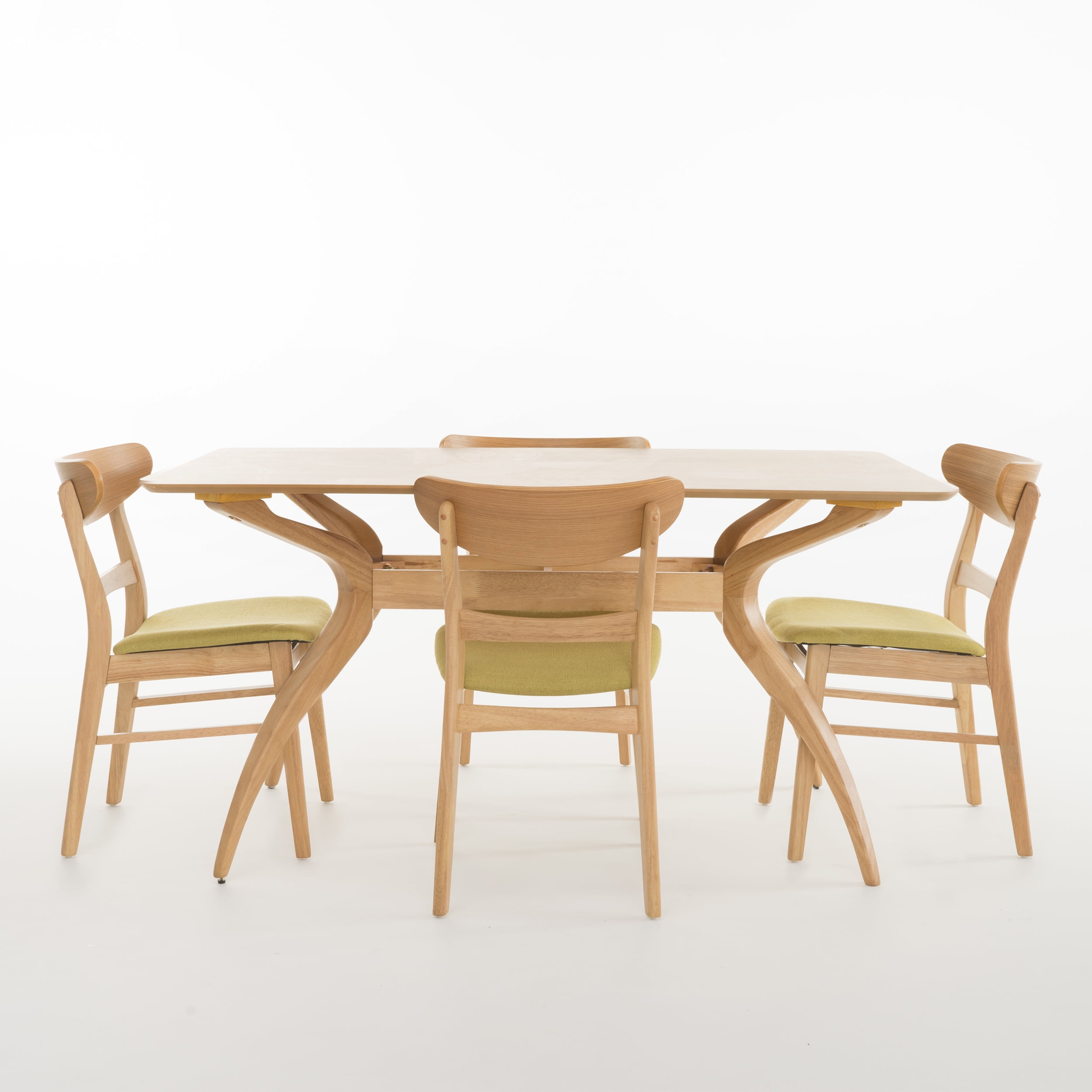 Noble House Lydia Mid-Century Modern 5 Piece Dining Set, Green Tea and Natural Oak
