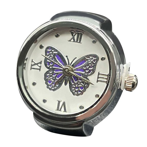 BAYAIXZ Wedding Bands Women Real Watch Ring To Tell Time Vintage Watch Clock Ring Round Chunky Ring Silver Adjustable Ring Fashion Watch Jewelry Wedding Womens Rings (Purple,One Size)