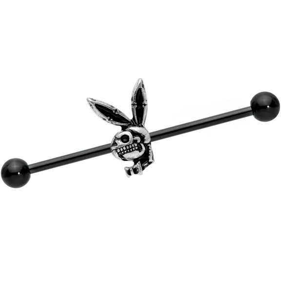 Officially Licensed Playboy Bunny Skull 14G Black Anodized Steel Helix Cartilage Earring Industrial 1 1/2"