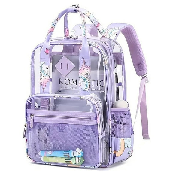 Soda Candy Clear Backpack Heavy Duty Stadium Approved PVC School Transparent Backpacks, Purple Unicorn