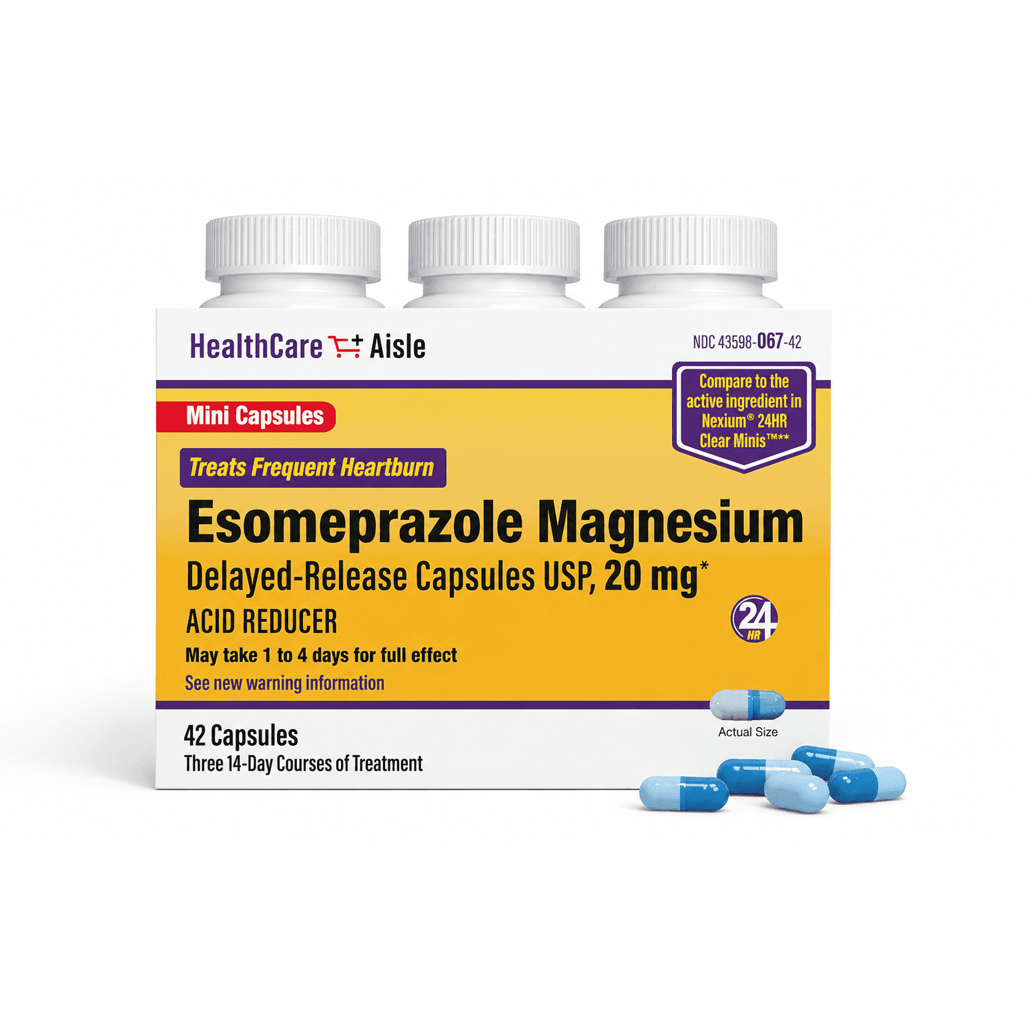 HealthCareAisle Esomeprazole Magnesium Delayed-Release Capsules, USP | Treats Frequent Heartburn | 20 mg | 42 Count