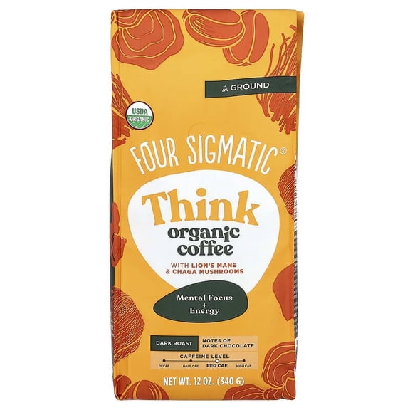Four Sigmatic Organic Ground ZS23 Mushroom Coffee | Dark Roast Gourmet Coffee with Lion's Mane & Chaga | 12oz