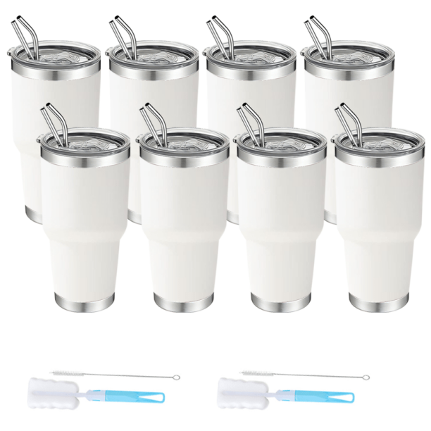 Paquete de 8 vasos térmicos de acero inoxidable de gran capacidad de 30 oz, diseño de doble pared al vacío para un aislamiento térmico duradero (frío y calor), material apto para alimentos,,blanco