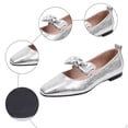 thumbnail image 5 of Rokment Bow Metallic Dress Shoes for Women Bride Wedding 2026 Fall Fashion Casual Leather Pointed Toe Ballet Flat Comfortable Low Heels Walking Slip on Dressy Loafers Silver Size 9, 5 of 8