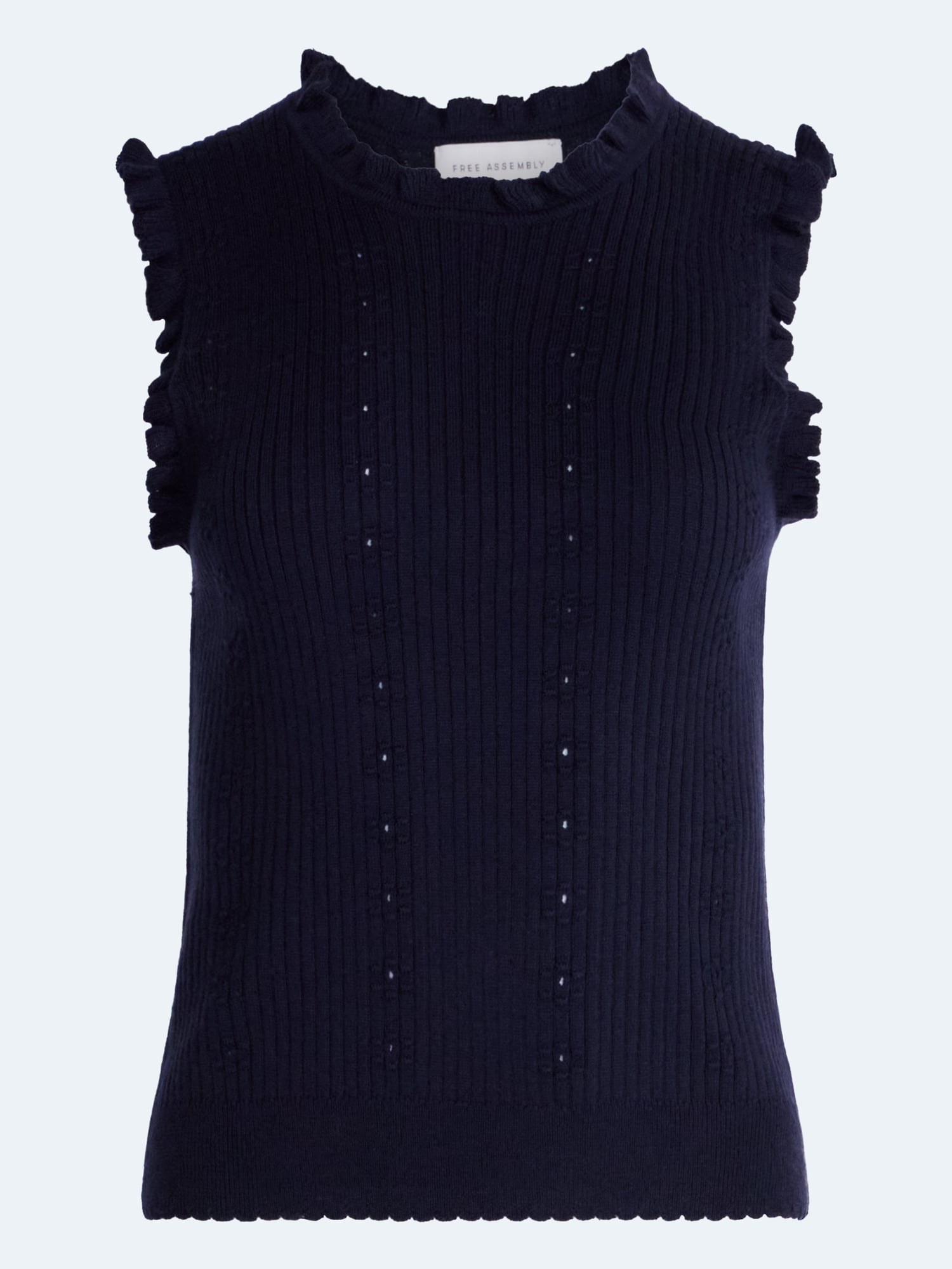 Free Assembly Women's Ruffle Trim Pointelle Sweater Shell, Lightweight, Sizes XS-XXL