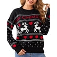 thumbnail image 3 of Elippeo Womens Christmas Sweater Christmas Reindeer Letter Patterns Crew Neck Pullovers Fall Winter Long Sleeve Jumpers Knitted Tops, 3 of 10