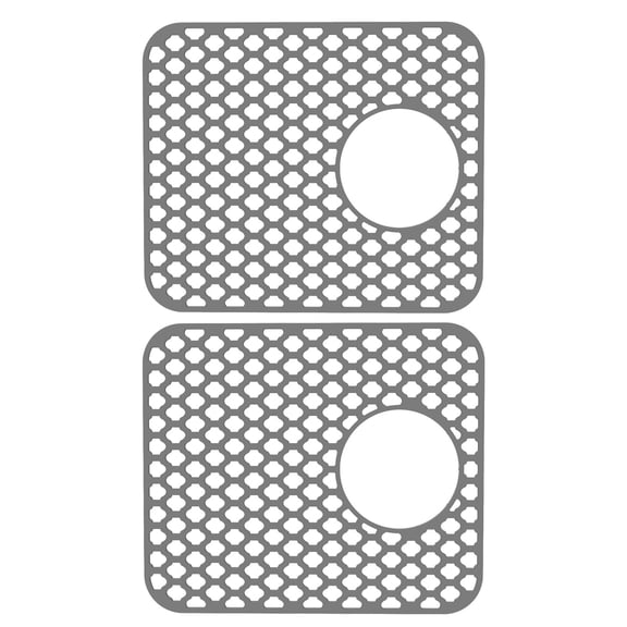 Silicone Sink Mat,Protector Grid Liner with Center Drain Hole, Non Slip Kitchen Basin Cushion Pad for Bottom of Stainless Steel Porcelain Sink(Gray)