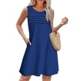 thumbnail image 2 of Staron Robes d'Été pour Femmes Col Rond Unies d'Été Amples Plissées Robe Soleil Sans Manches Décontractée Printemps Plage Vacances Robes Débardeur, 2 of 7