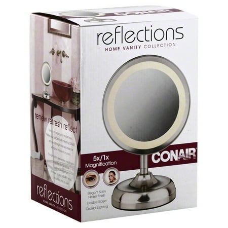 Conair Double-Sided Lighted Mirror, Satin Nickel Finish.