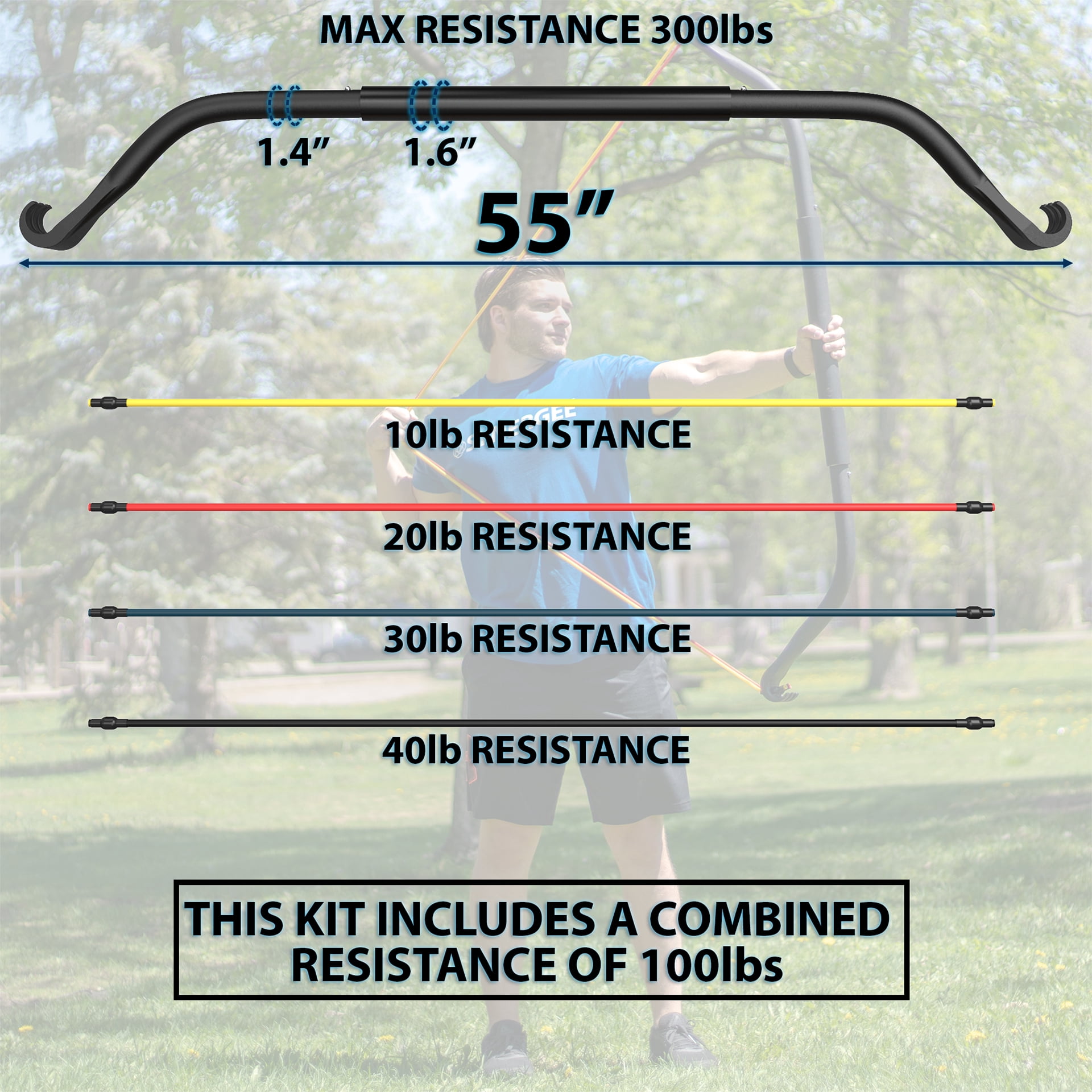 Synergee Resistance Bow. Portable Home Gym with Resistance Bands and Bar System. Collapsible Resistance Bar with Handles. Full Body Workouts for Home, Travel or Outdoors.
