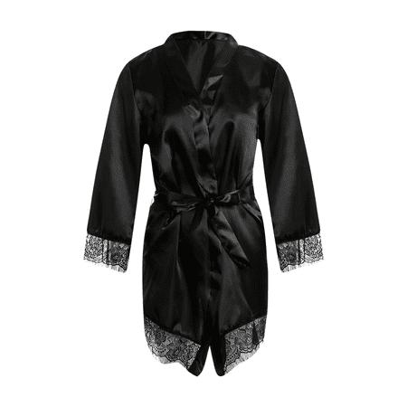 

Fiomva Women Bathrobes Satin Robe Sleepwear Pajamas Lingerie Night Dress