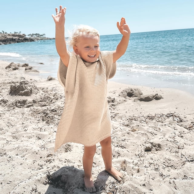 Toalla de playa con capucha ZICOTO para niños, algodón gofrado