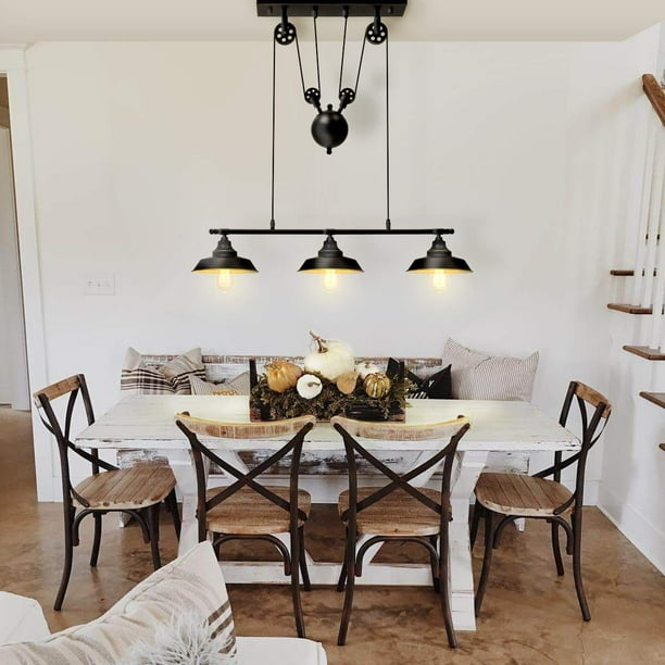 ThreeLight Pulley Pendant Light, Kitchen Island Light Adjustable