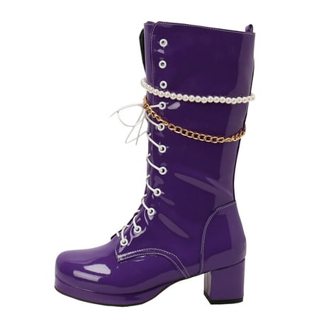 GHSOHS Cowboy Boots for Women Thigh High Boots Black Cowboy Boots for Women Pearl Beaded Tassel Heel High Heel Big Size Leather Boots Mid Calf Boots Comfort Rain Boots Dress Shoes Combat Boot Size 38