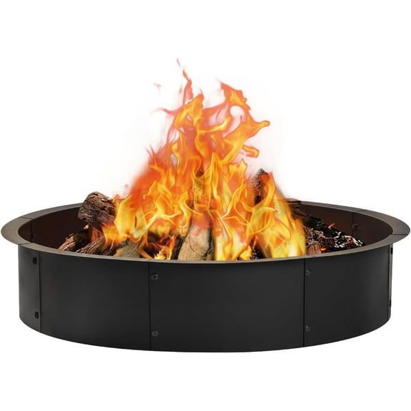36 Inch Round Fire Pit Ring Insert for Outside Wood Burning, 39 Inch Outer Large Solid Steel Firepit Liner for Above or In-Ground Outdoor DIY Camping Garden Patio Backyard