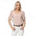 thumbnail image 3 of Women's Short Puff Sleeve Blouse with Scoop Neckline and Tie Cuff Detail for a Feminine Everyday Look - Large, Beige, 3 of 6