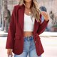 thumbnail image 5 of Blazer informal de negocios para mujer, chaqueta de trabajo de manga larga con abertura frontal y hombreras, moda de otoño 2024, 5 of 9