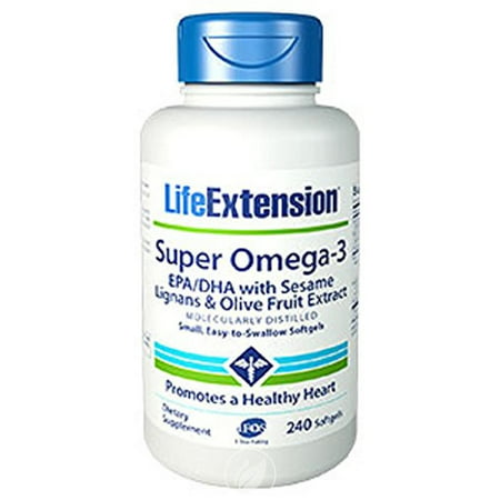 Life Extension, SUPER OMEGA-3 EPA/DHA W/SESAME LIGANS & OLIVE EXTRACT 240 SOFTGELS, Pack of