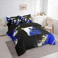 thumbnail image 4 of Feelyou Blue Monogrammed E Twin Bedding Sets 7-Piece for Kids, Chic Splatter Splash Bedding Comforter Set, Art Letter Reversible Sheet Sets, Lightweight Room Decor, 4 of 8
