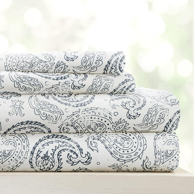 ienjoy Home 4 Piece Coarse Paisley Patterned Home Collection 4 Sheet Set, King, Navy