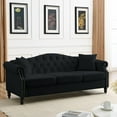 thumbnail image 4 of 79" Chesterfield Sofa Black Velvet for Living Room, 3 Seater Sofa Tufted Couch with Rolled Arms and Nailhead for Living Room, Bedroom, Office, Apartment, Two Pillows (Black), 4 of 11