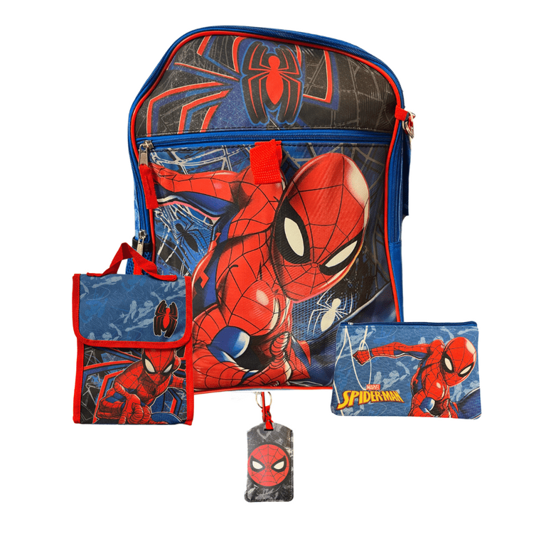 Spiderman 16 Backpack 4pc Set with Lunch Kit, Key Chain & Carabiner 