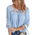 thumbnail image 1 of Camisetas de verano de Color puro con puños de hombro y cuello cuadrado de encaje para mujer, 1 of 6